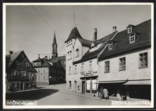 AK Münchberg, Strassenpartie mit Fachwerkhaus