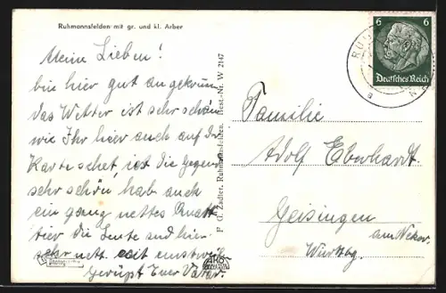 AK Ruhmannsfelden /Bay. Ostmark, Ortsansicht mit gr. und kl. Arber