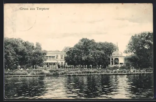 AK Berlin-Treptow, Uferpromenade und Pavillon