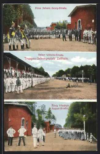 AK Zeithain, Truppen-Übungsplatz, Prinz Johann Georg-Strasse, Kaiser Wilhelm-Strasse, König Friedrich August-Strasse