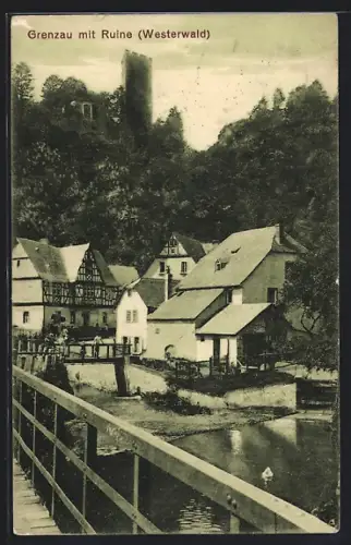 AK Grenzau /Westerwald, Ruine, Blick von einer Brücke aus