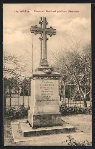 AK Saarbrücken, Ehrental, Denkmal gefallener Franzosen