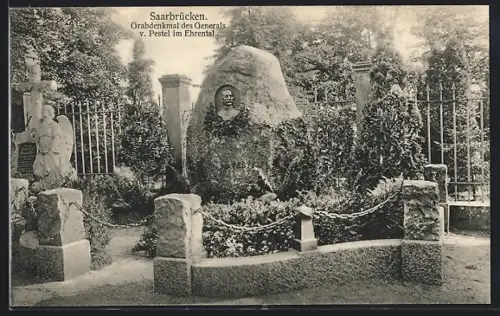 AK Saarbrücken, Grabdenkmal des Generals von Pestel im Ehrental