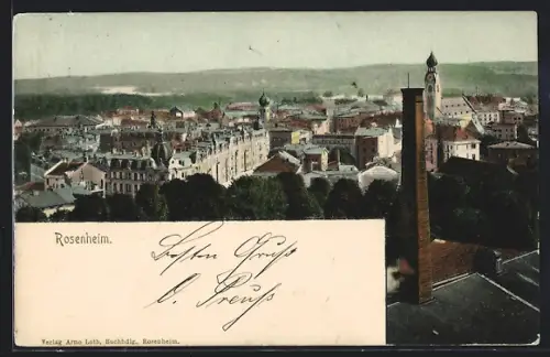 AK Rosenheim / Bayern, Teilansicht mit Kirche