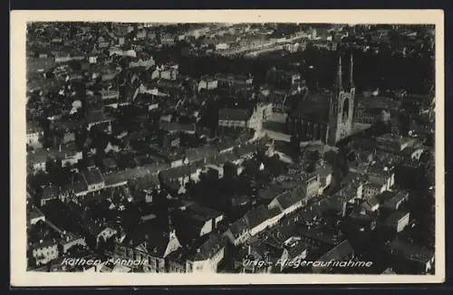 AK Köthen i. Anhalt, Teilansicht mit Kirche, Fliegeraufnahme