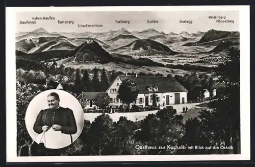 AK Donzdorf, Gasthaus zur Kuchalb mit Blick auf die Ostalp