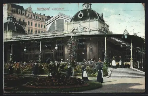 AK Karlsbad, Stadtpark, Kuppelgebäude