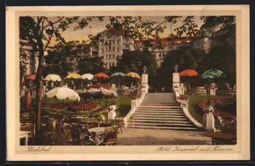 AK Karlsbad, Hotel Imperial mit Terrasse
