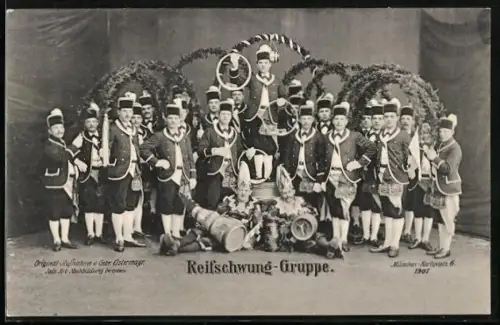 Künstler-AK München, Schäfflertanz - Reifschwung-Gruppe 1907