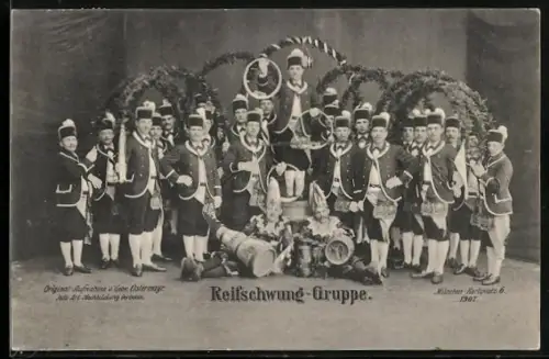 Künstler-AK München, Schäfflertanz - Reifschwung-Gruppe 1907