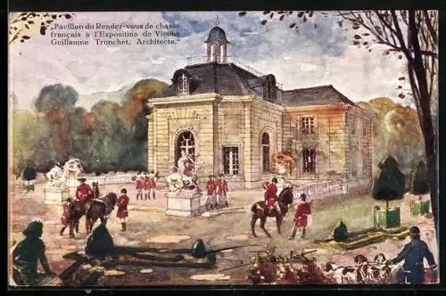 Künstler-AK Wien, I. Internationale Jagdausstellung 1910, Pavillon du Rendez-vous de chasse francais à l`Exposition