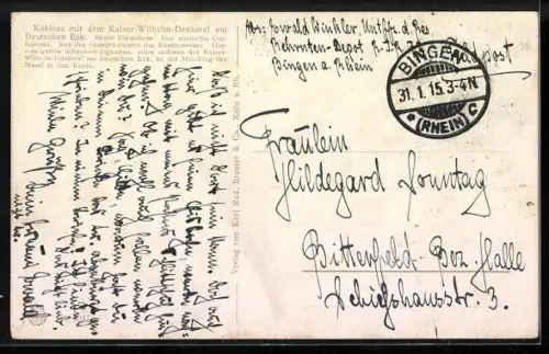 Künstler-AK Koblenz, Deutsches Eck, Denkmal Kaiser Wilhelm