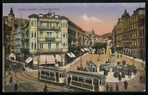 AK Baden-Baden, Leopoldsplatz mit Strassenbahn