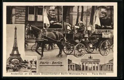 AK Berlin, Droschken-Fahrt des Eisernen Gustav nach Paris