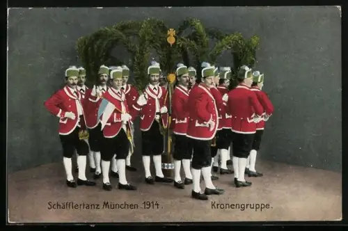 AK München, Der Schäfflertanz 1914, Kronengruppe