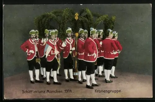 AK München, Der Schäfflertanz 1914, Kronengruppe