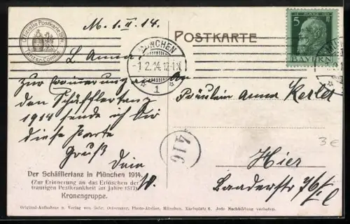 AK München, Der Schäfflertanz 1914, Kronengruppe