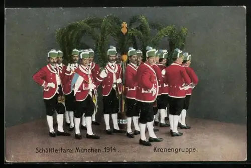 AK München, Der Schäfflertanz 1914, Kronengruppe