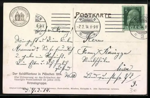 AK München, Der Schäfflertanz 1914, Kronengruppe