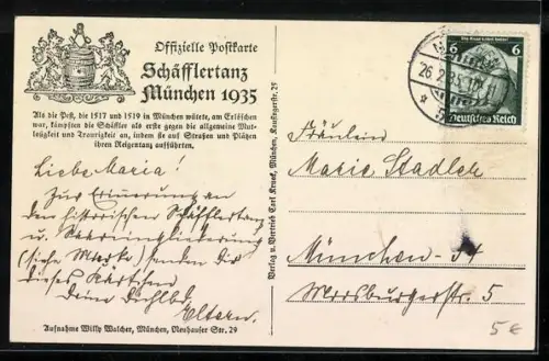 AK München, Fahnengruppe beim Schäfflertanz 1935
