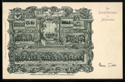 AK München, Schäfflertanz, Aufstellung, Krone, Reifschwung, Volkstanz