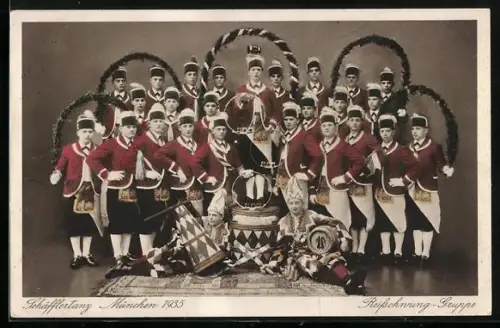 AK München, Reifschwung-Gruppe der Schäfflertänzer, Volkstanz