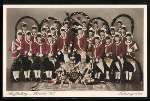 AK München, Fahnengruppe beim Schäfflertanz 1935