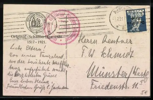 AK München, Original-Schäfflertanz 1921, Trachtengruppe