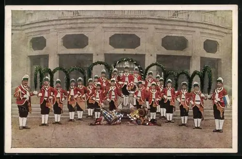 AK München, Original-Schäfflertanz 1921, Trachtengruppe