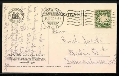 AK München, der Schäfflertanz 1907, Kronengruppe, Schäfflertanzgruppe