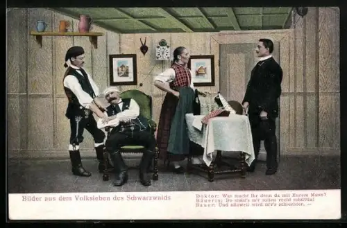 AK Volksleben des Schwarzwald`s, Bauer und Bäuerin beim Arzt