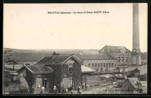 AK Beauval, La Gare et Usine Saint freres, Bahnhof