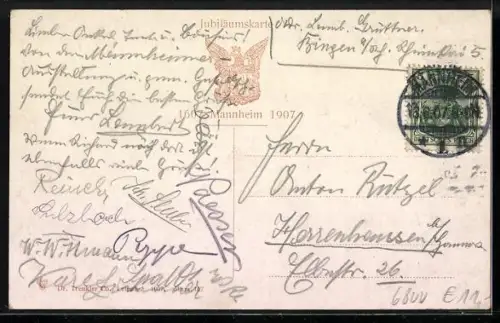 AK Mannheim, Jubiläumsausstellung, Vergnügungspark mit Teichrestaurant, Sunlight und Kinematograph