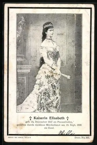 AK Kaiserin Elisabeth, Portrait in elegantem Kleid, Trauerrand