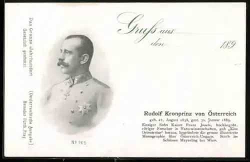AK Porträt Kronprinz Rudolf von Österreich in Uniform