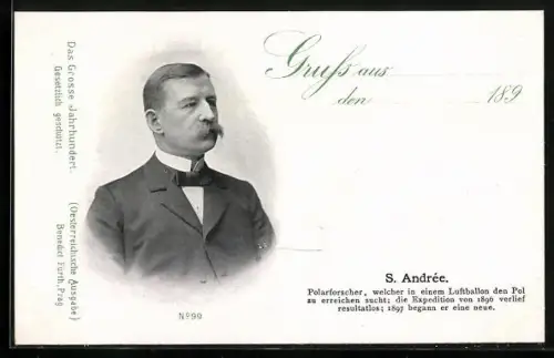 AK Polarforscher S. Andrée, welcher in einem Ballon den Pol zu erreichen suchte