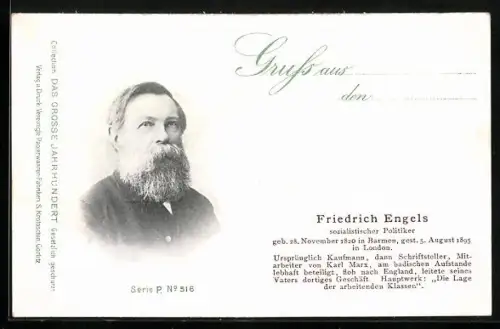 AK Friedrich Engels, sozialistischer Politiker, Arbeiterbewegung