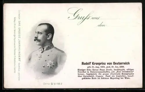 AK Porträt Kronprinz Rudolf von Österreich in Uniform