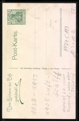 AK Ganzsache PP27 C189: 75. Geburtstag des Grafen Zeppelin 1913, Porträt im Lorbeerkranz
