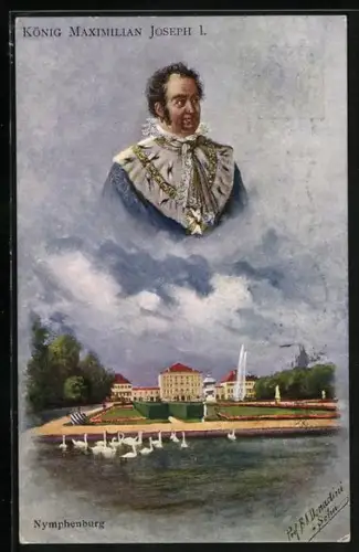 Künstler-AK Ganzsache PP10 D1 /04: König Maximilian Joseph I. von Bayern, Schloss Nymphenburg