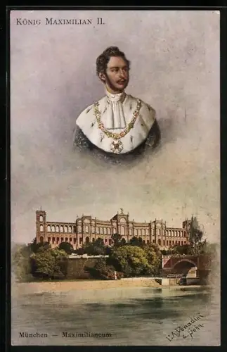 Künstler-AK Ganzsache PP15 D8 /05: München, Maximilianeum, König Maximilian II. von Bayern