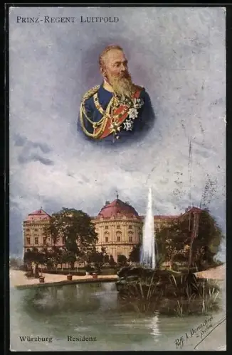Künstler-AK Ganzsache PP15 D8 /03: Würzburg, Portrait von Prinzregent Luitpold, Residenz