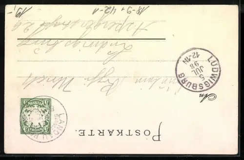 Lithographie Landau /Pfalz, 16. Verbands- und 25-jähriges Jubiläums-Schiessen 1898, Ganzsache Bayern