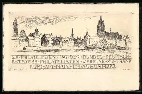 Künstler-AK Frankfurt am Main, 28. Philatelisten-Tag-des-Bundes-Deutsch-Österr.-Philatelisten Vereine 1922, Ganzsache