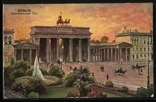 AK Berlin, Brandenburger Tor in dramatischem Licht