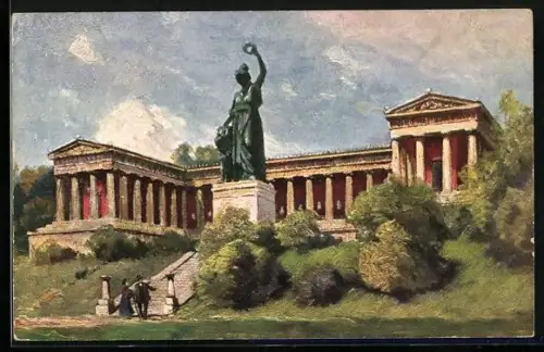 Künstler-AK München, Bavaria mit Besuchern