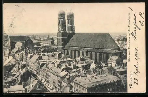 AK München, Blick vom Petersturm auf die Frauenkirche