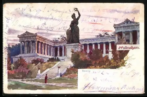 Lithographie München, Bavaria und Ruhmeshalle