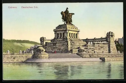 AK Coblenz, Deutsches Eck vom Wasser gesehen