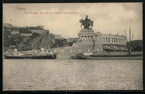 AK Coblenz, Das Deutsche Eck mit der Festung Ehrenbreitstein